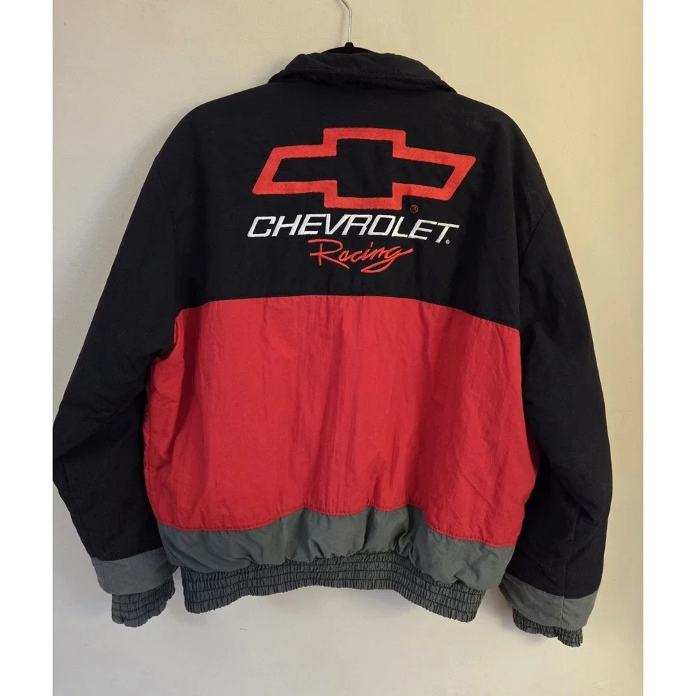 American Made Vtg 1990s Chevrolet Racing Bomber Jacket Red Black Size M